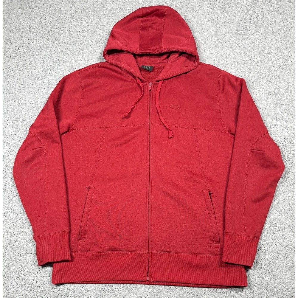 Oakley Hoodie Mens XL Red Fleece Full Zip Pockets Logo Casual Sweatshirt‎